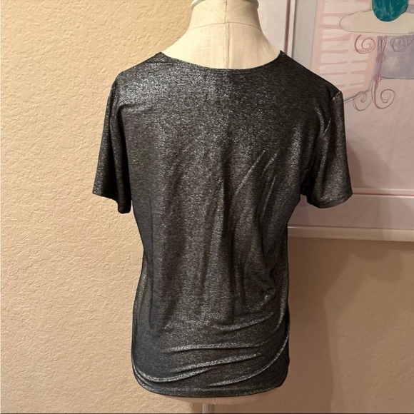 Reformation Glittery Gray Deep V Neckine Short Sleeve Shirt - Picture 4 of 7